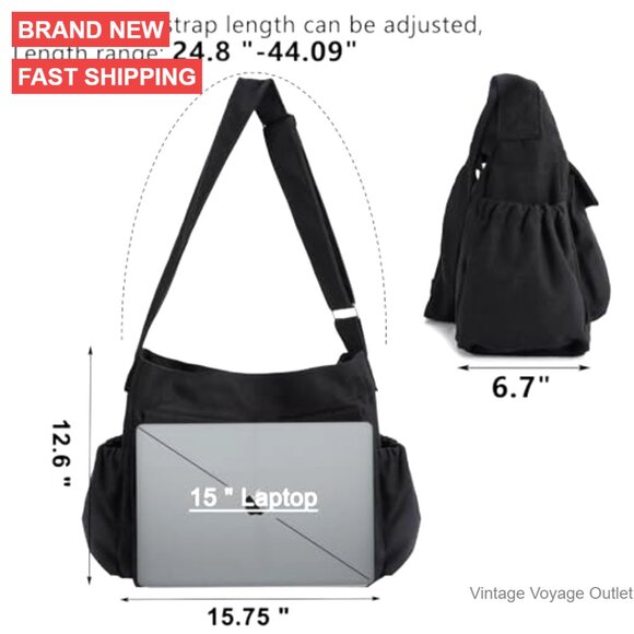Large Canvas Messenger Bag with Laptop Pocket, Adjustable Crossbody Tote